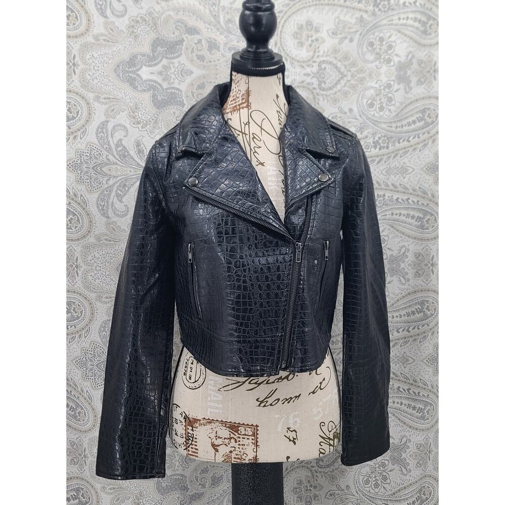 Mod Cloth vegan crocodile leather moto jacket Sz S Edgy Punk Mobwife Rock n Roll - Picture 2 of 13